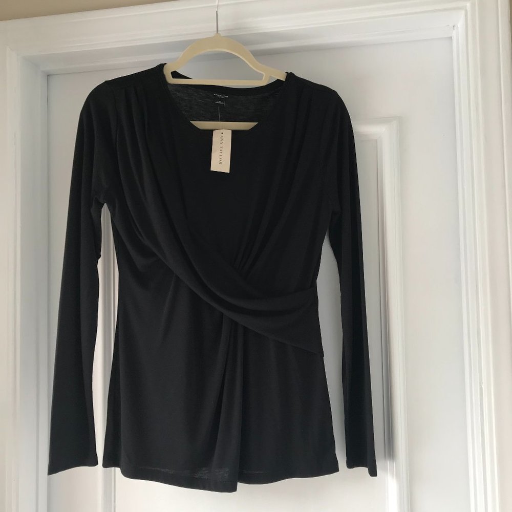 Ann Taylor Black Top Pullover Long Sleeve NWT Size M
